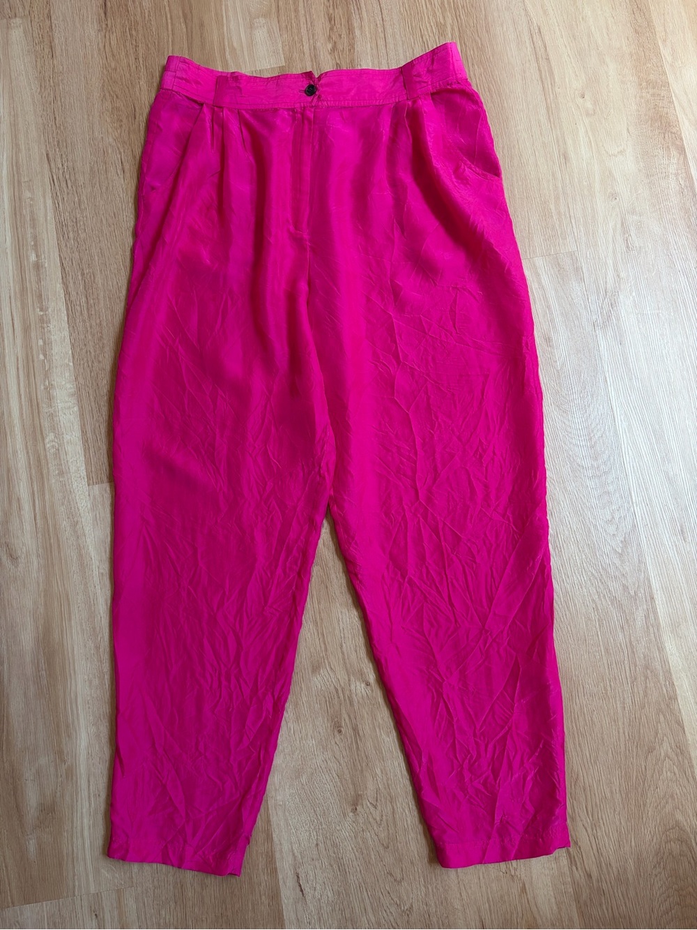Vintage silk pants High Waist Bright neon Pink Tapered Pants size 14
